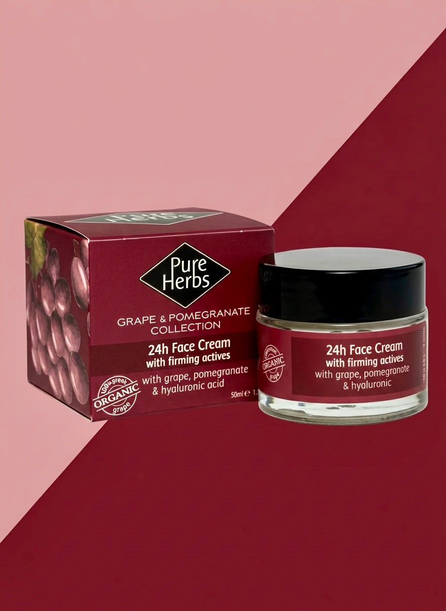 Pure Herbs 24ωρη Κρέμα Προσώπου Σταφύλι, Ρόδι & Υαλουρονικό Οξύ (50ml)