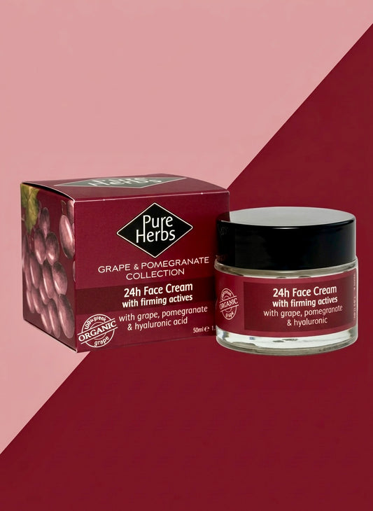 Pure Herbs 24ωρη Κρέμα Προσώπου Σταφύλι, Ρόδι & Υαλουρονικό Οξύ (50ml)